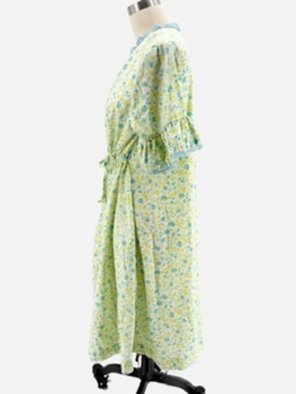 LOUNGEES Pettirobe Vtg Green Blue Floral Pockets MuMu House Dress Loungewear M - Picture 7 of 14